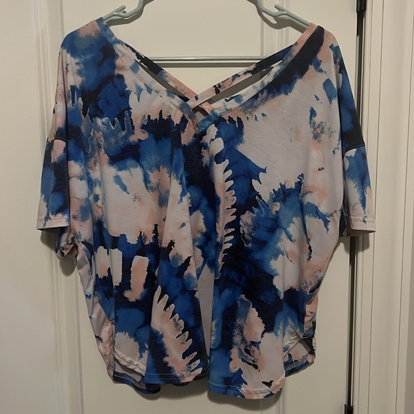 Tek Gear Blue & Pink Cross Back Workout shirt size XL gender reveal athleisure - Picture 3 of 6